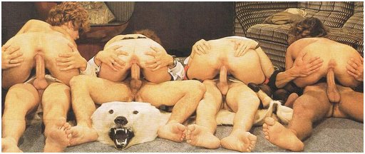polar bear taxidermy rug wants out of the orgy party