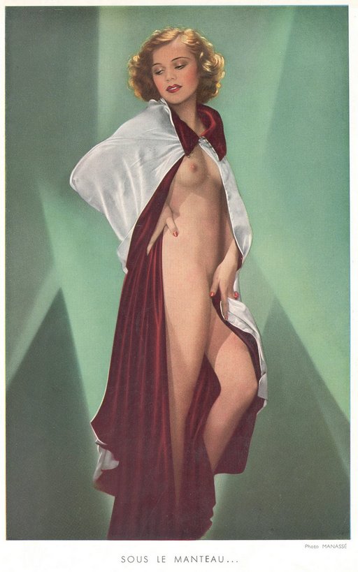 nude with short blonde hair wearing a cloak and nothing else