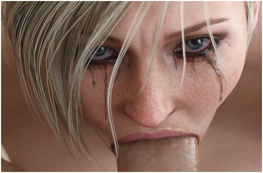 woman with tears in her eyes and running mascara as she gives a blowjob 3d render