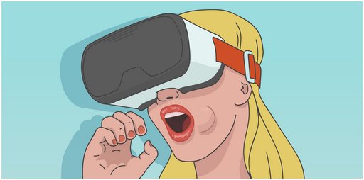 cartoon blonde wearing a VR visor simulates giving a blowjob